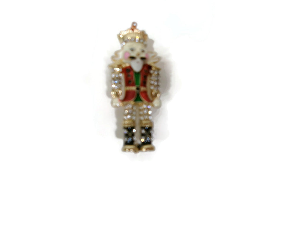 Womens Gold-Tone Crystal Nutcracker Christmas Holiday Pin Brooch NEW