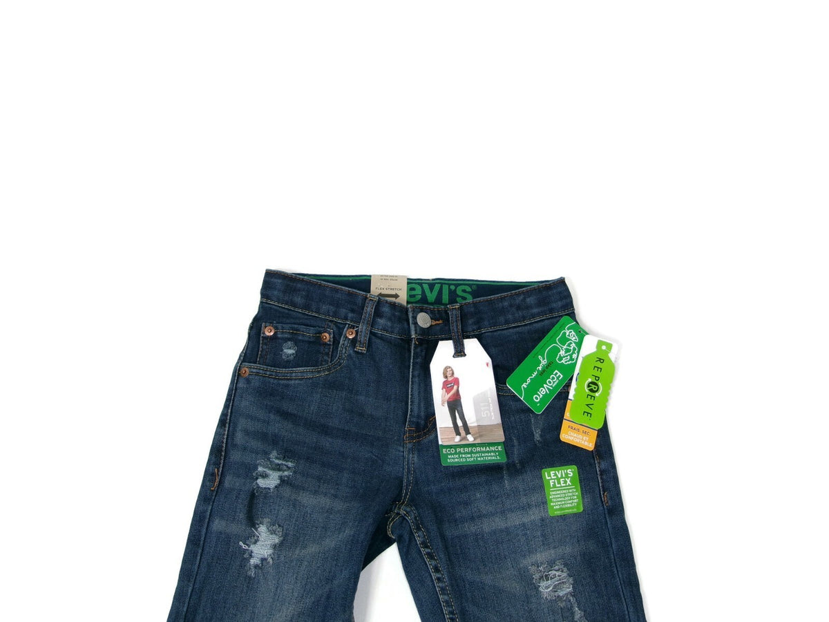 Levi Boys 511 Slim Flex Stretch Blue Jeans Pants Size 10 R   25X26 Distressed