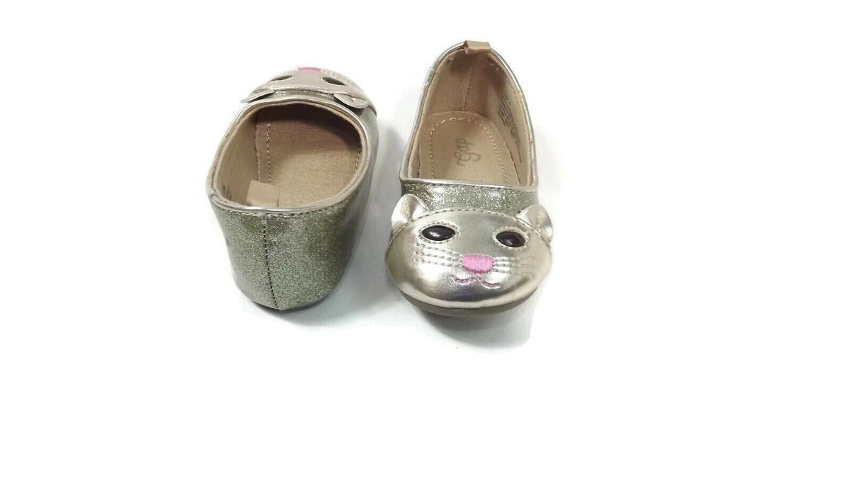 GAP Toddler Girls GOLD Kitty Cat Face Front Patent Ballet Flats Shoes Size 5