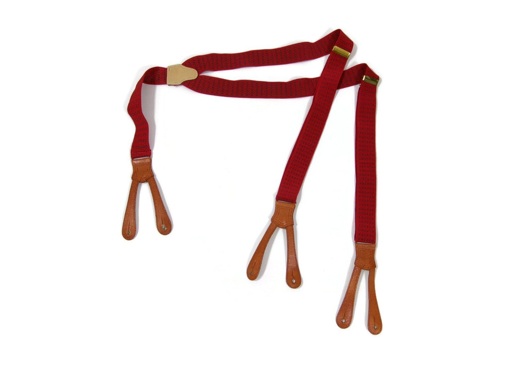 Vintage Polo Ralph Lauren Red &Tan Leather Grain Suspenders Belt w/ Brass Buckle