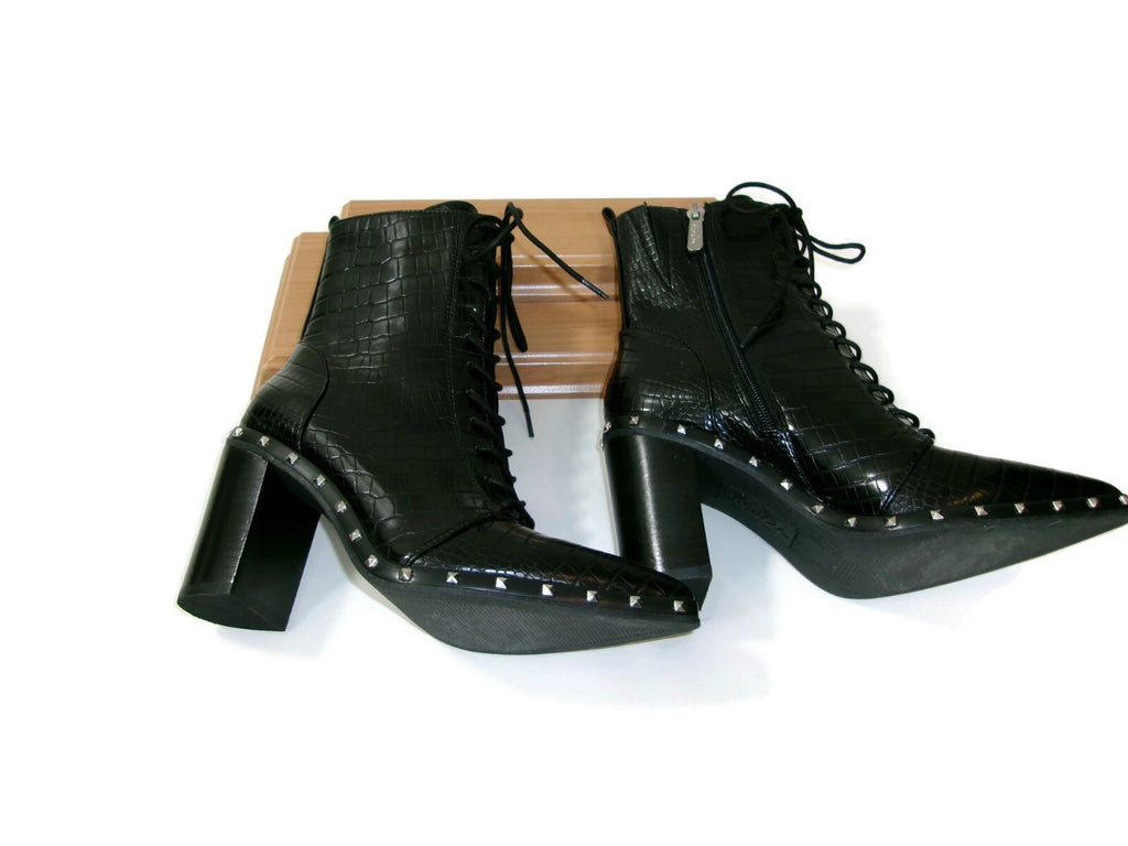 Charles By Charles David Duffy Boots Booties Black Shoes Croc Lace Up Size 7 M