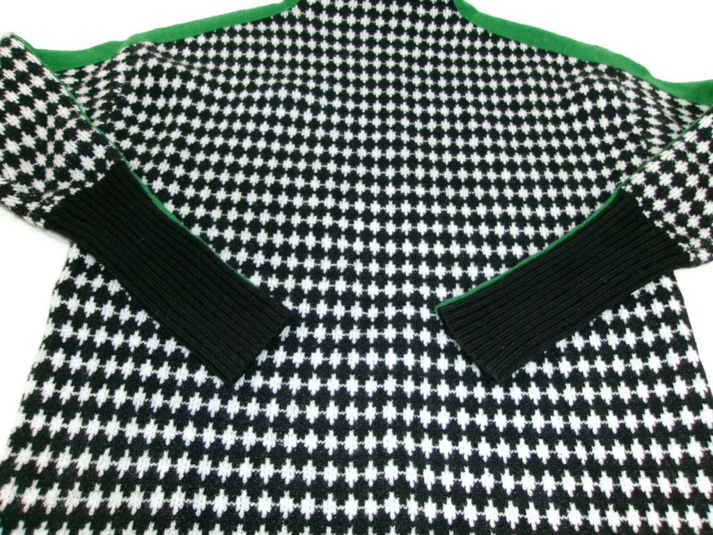 Womens Turtleneck Checkerboard Knitted Sweater Black Green White Size S Small