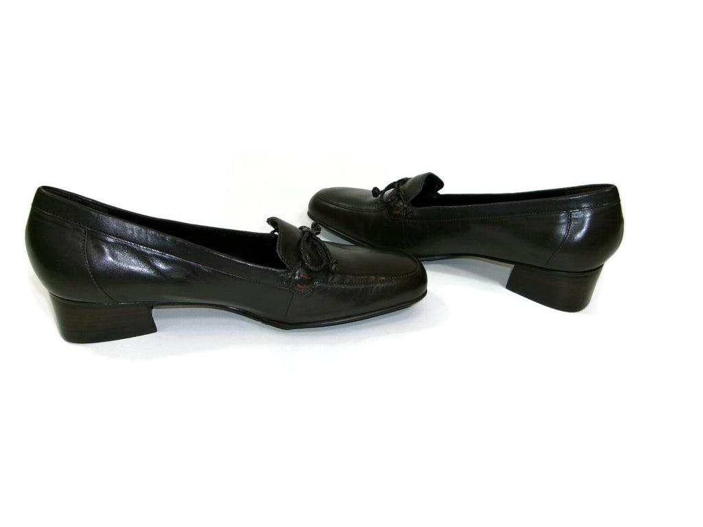 Trotters Womens Dark Brown Leather Low Heels Flats Shoes Size 9 M Braided Bow