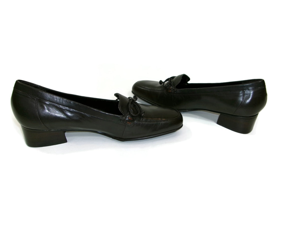 Trotters Womens Dark Brown Leather Low Heels Flats Shoes Size 9 M Braided Bow