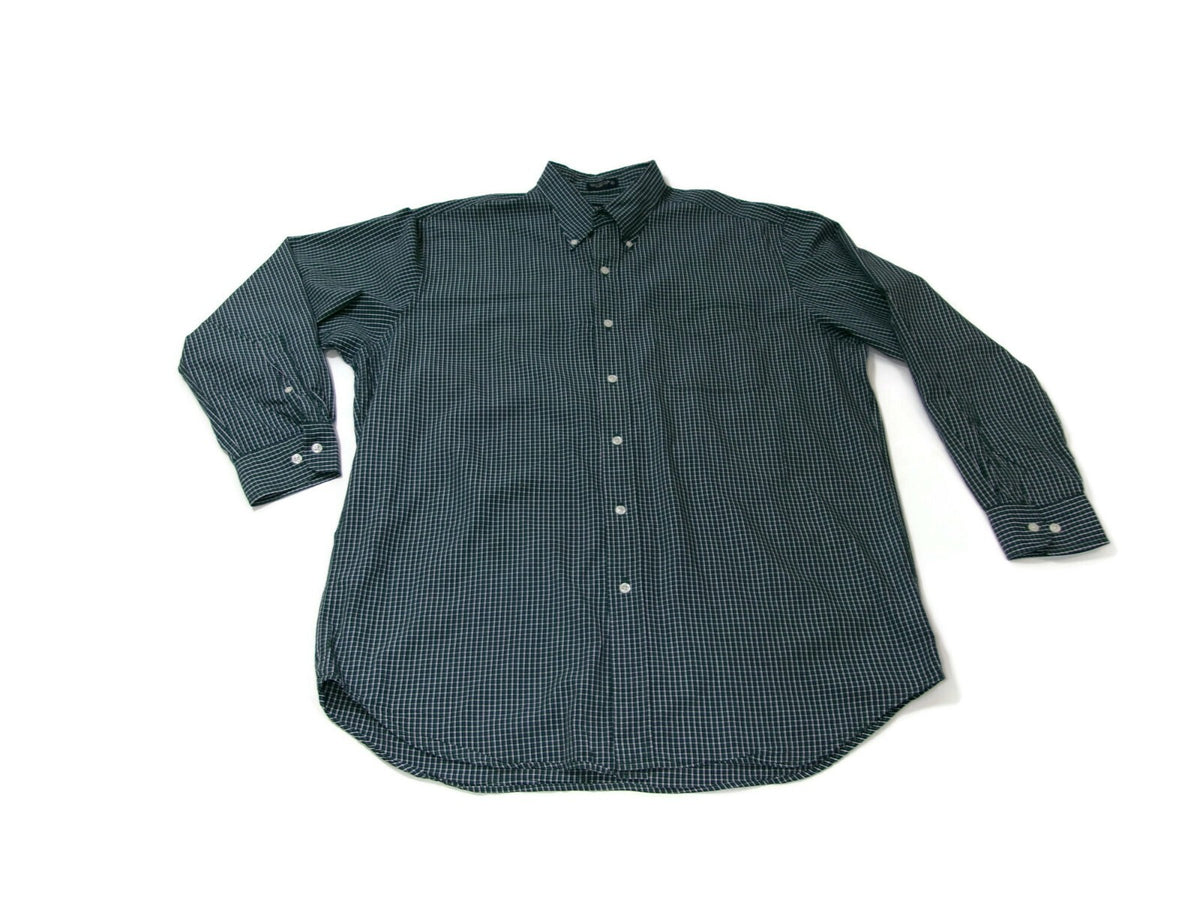 Mens BRITCHES Plaid Shirt Size XL GREEN Black White Button Down Long Sleeve