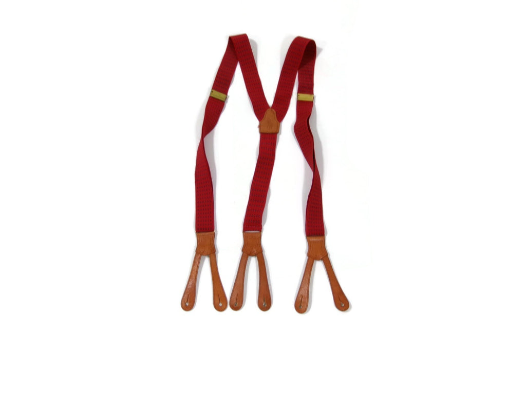 Vintage Polo Ralph Lauren Red &Tan Leather Grain Suspenders Belt w/ Brass Buckle