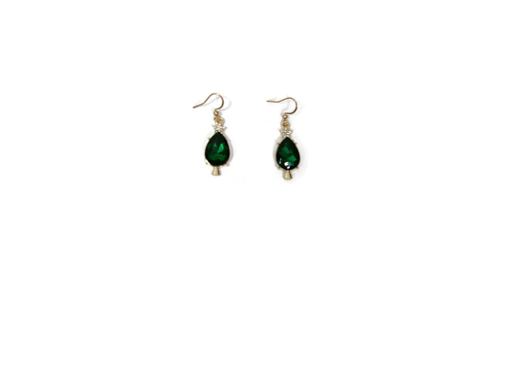 Beautiful Green Rhinestone Star and Emerald Green Drop Holiday Earrings NEW