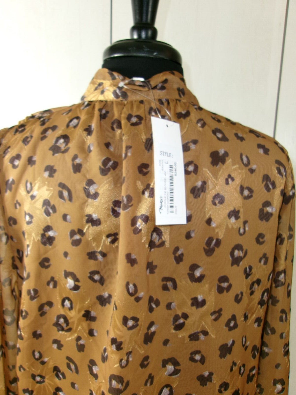 JADE Melody TAM Amber Leopard Ruffle Tie Blouse Womens Size L Large RT. $140 NWT