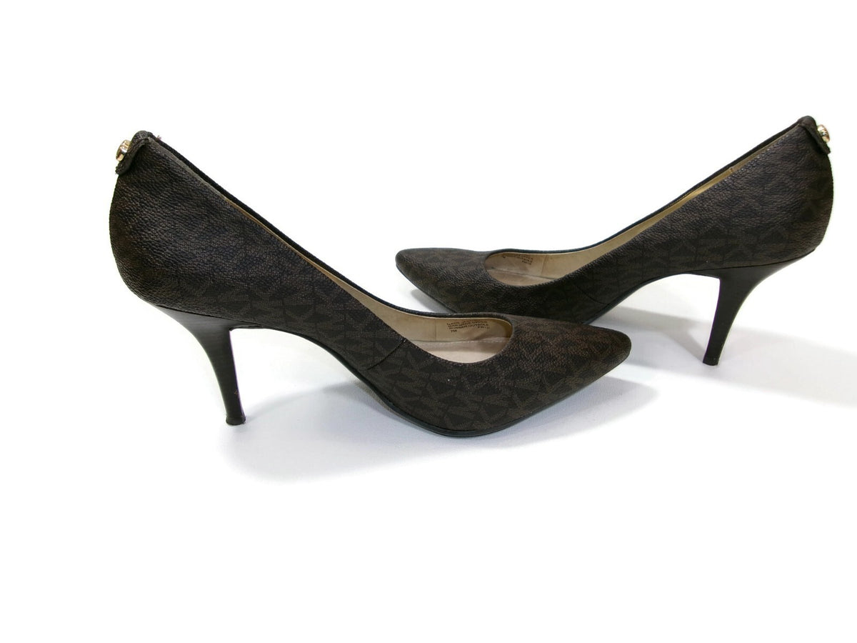 Michael Kors Womens Brown Signature Monogram  Logo Flex Pumps Heels Shoes Size 7