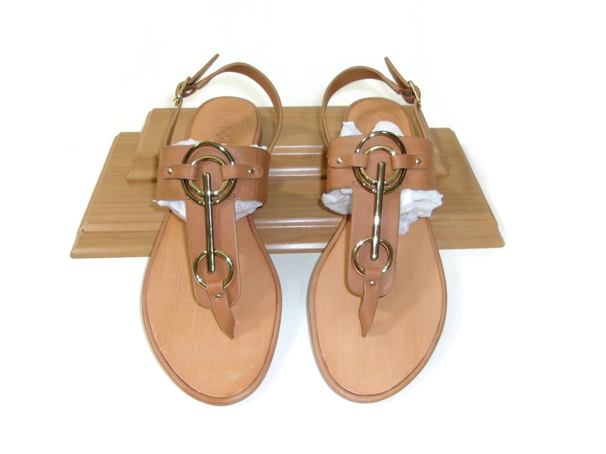Vince Camuto Womens Sandals Shoes Size 8 M Tan Leather w/ Gold Metal Accents