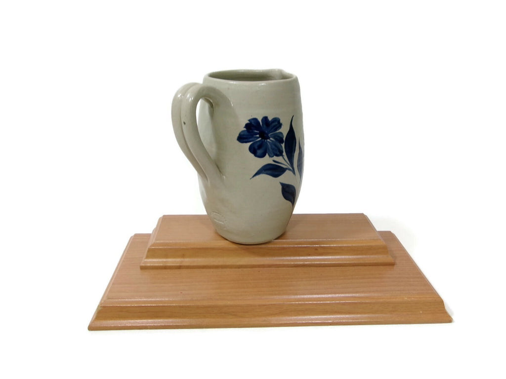 Vintage Williamsburg Pottery  Stoneware Pitcher 7 " With Cobalt Blue Floral
