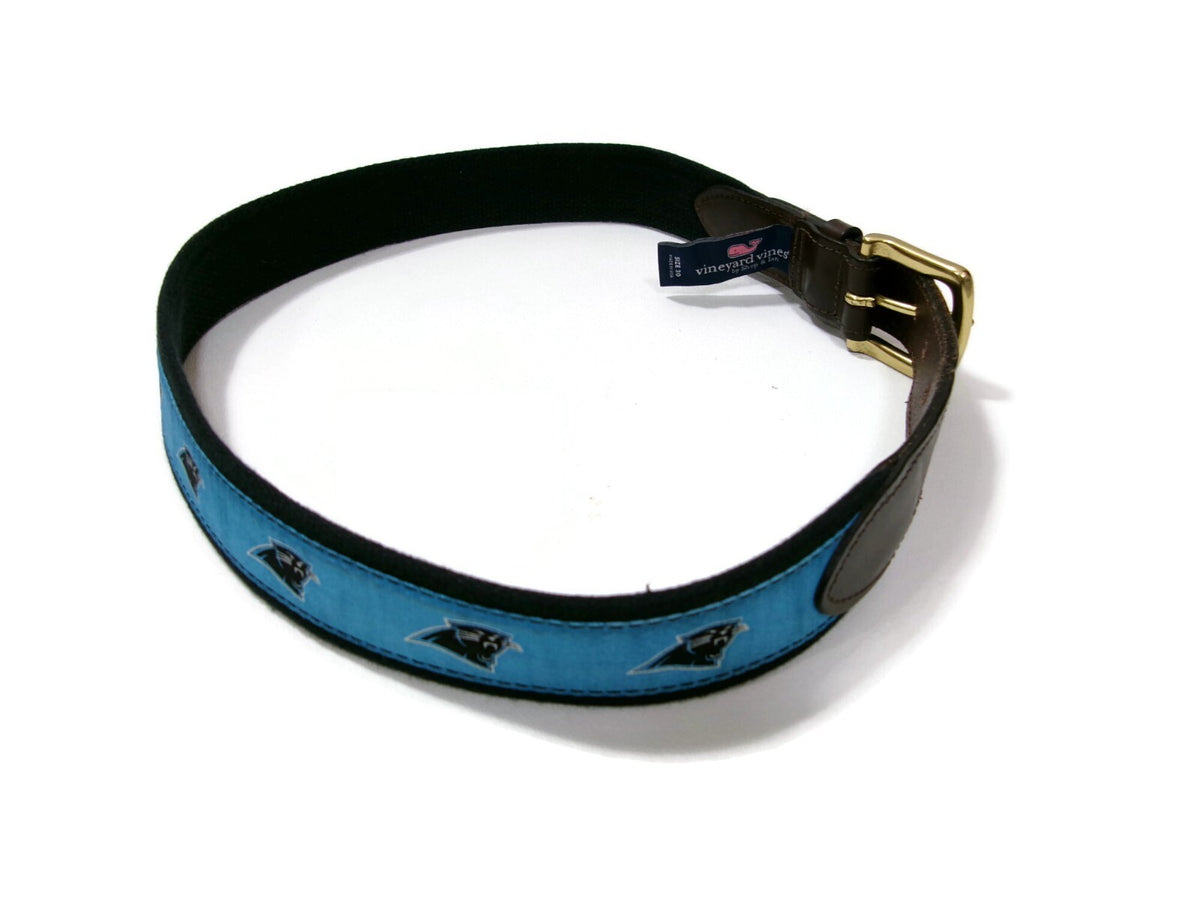 Vineyard Vines Mens Carolina Panthers Logo Team Belt Blue Size 30 Canvas Leather