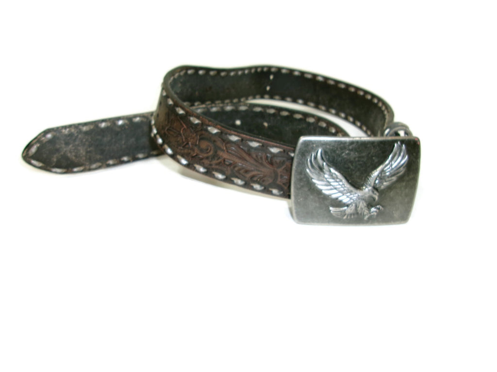 American Eagle Distress Silver Buckle Hand Tool & Made Brown  Belt Size M Unisex
