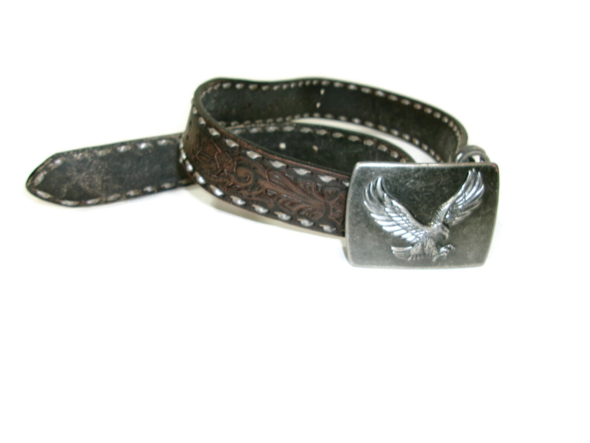 American Eagle Distress Silver Buckle Hand Tool & Made Brown  Belt Size M Unisex