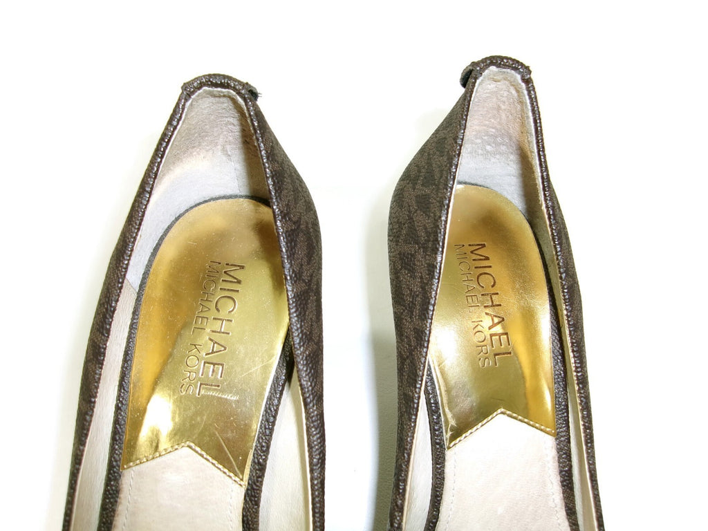 Michael Kors Womens Brown Signature Monogram  Logo Flex Pumps Heels Shoes Size 7