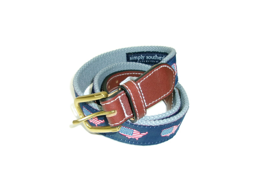 Simply Southern Mens Womens Patriotic American Flag  Canvas Leather Belt Size 32