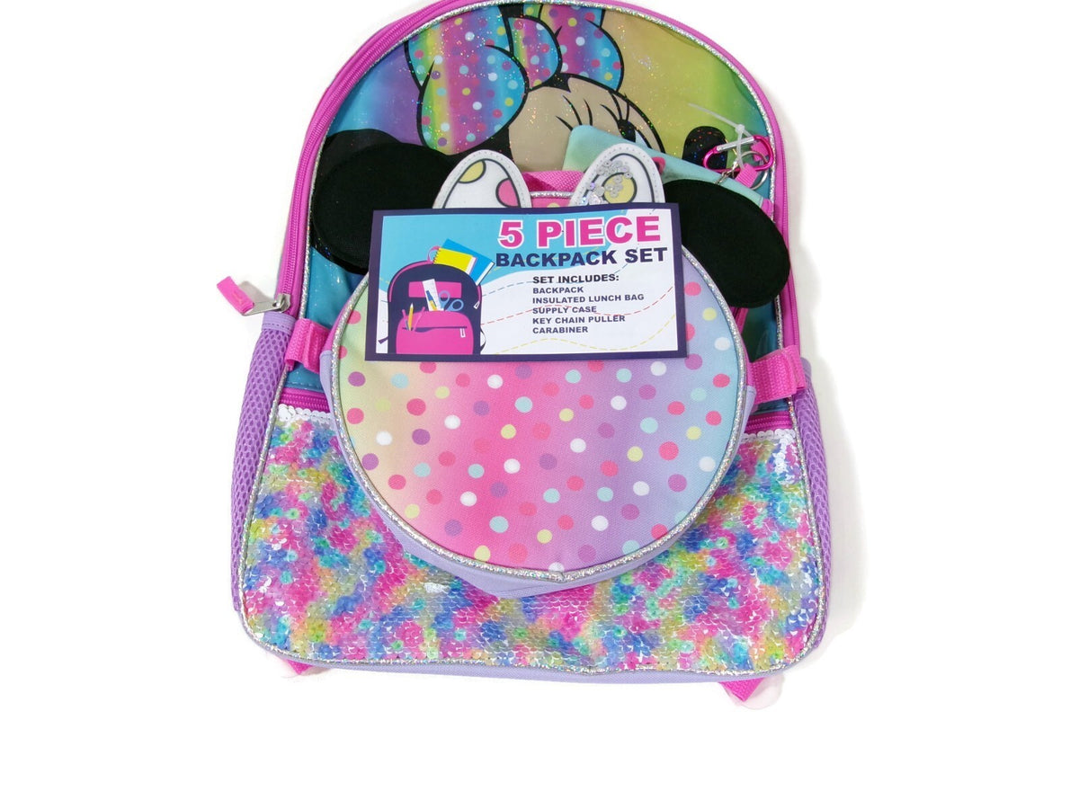 Minnie Mouse Disney 5-Piece Backpack  Set  Girls Large 16"X12" NWT