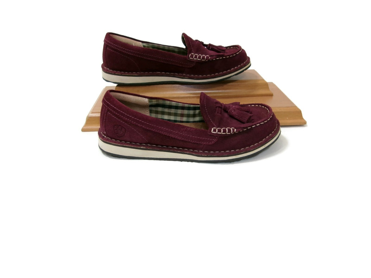 Ariat Womens  Shoes Size 7 B Burgundy Suede  Tassels Fringed Moccasins Loafers