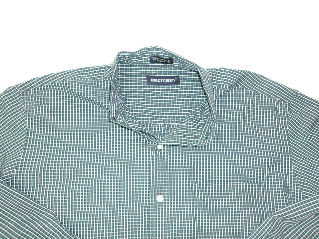 Mens BRITCHES Plaid Shirt Size XL GREEN Black White Button Down Long Sleeve