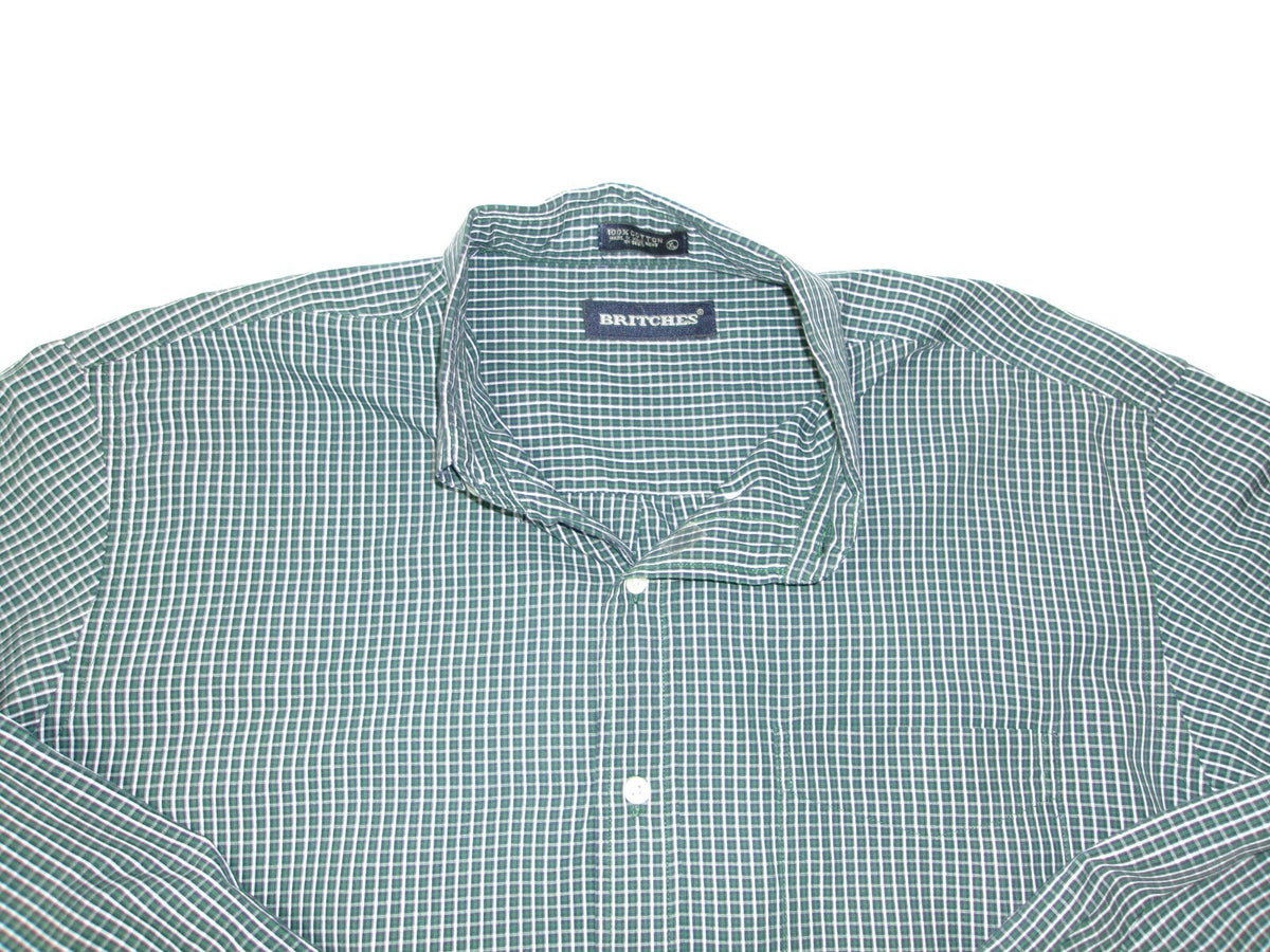 Mens BRITCHES Plaid Shirt Size XL GREEN Black White Button Down Long Sleeve