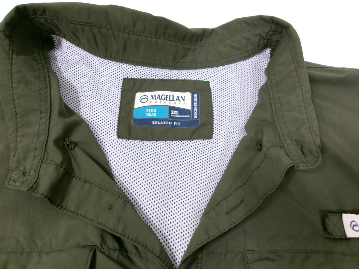 Magellan Outdoors Mens Fish Gear Olive Green Shirt  Relax Moisture Wick Size 3XL