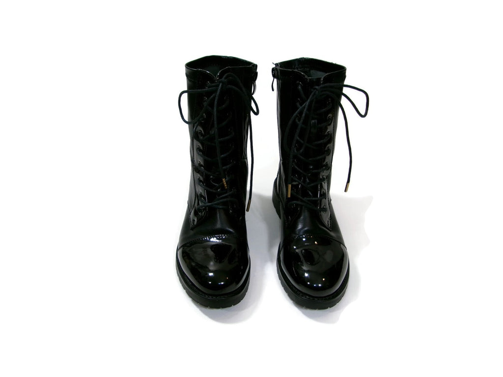 Azalea Wang Womens Teen Girls Black Lace Up Mid Ankle Boots w/Side Zip Size 7 M