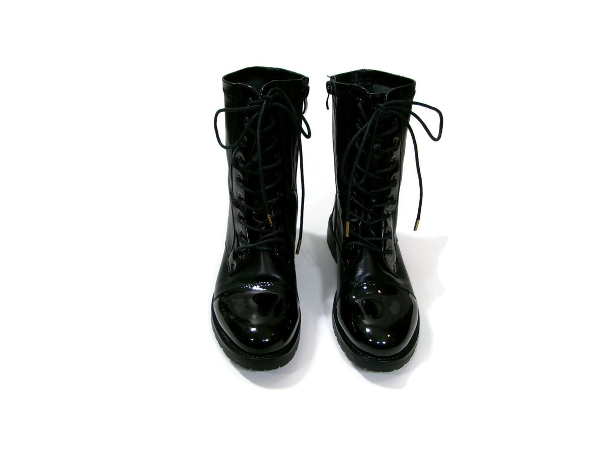 Azalea Wang Womens Teen Girls Black Lace Up Mid Ankle Boots w/Side Zip Size 7 M