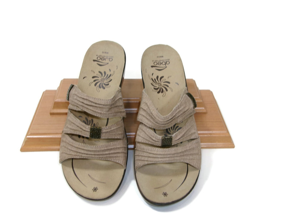 Abeo Womens Burlap Brown Sandals Shoes Size 10 N Wedge Slip-on Hook Loop Mules