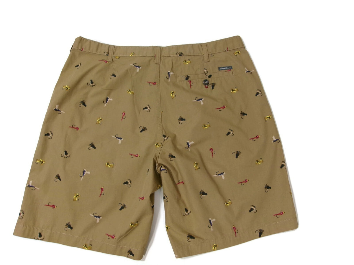Mens Eddie Bauer Khaki Chino Shorts Tan Fly Fishing Tackle Outdoors Size 36 Nice
