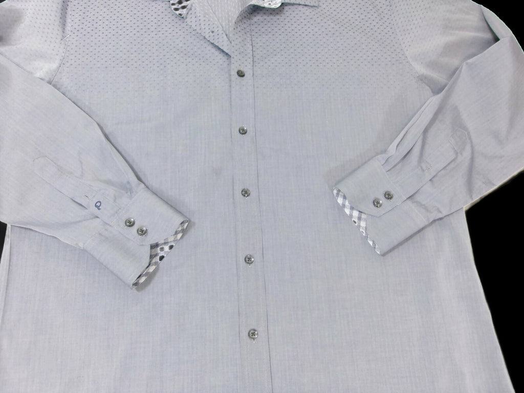 Quieti Men Dress Shirt Size XXL Men 100% Fine Cotton Gray White Long Sleeve