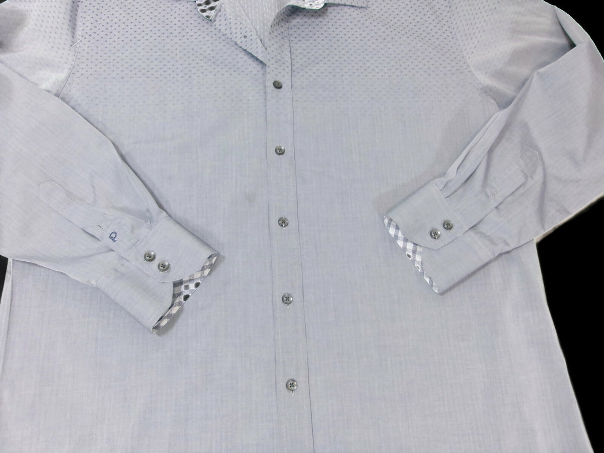 Quieti Men Dress Shirt Size XXL Men 100% Fine Cotton Gray White Long Sleeve