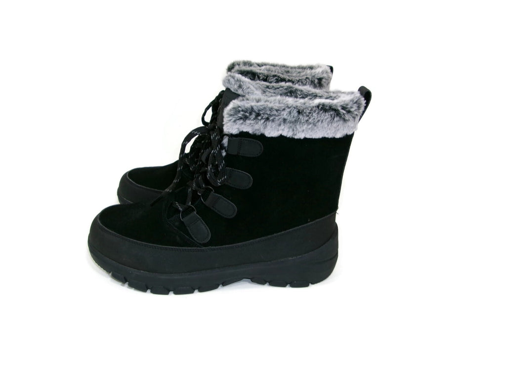 Womens  Black Suede & Warm Faux Fur Lined Winter Snow Boots Shoes Size 11 M