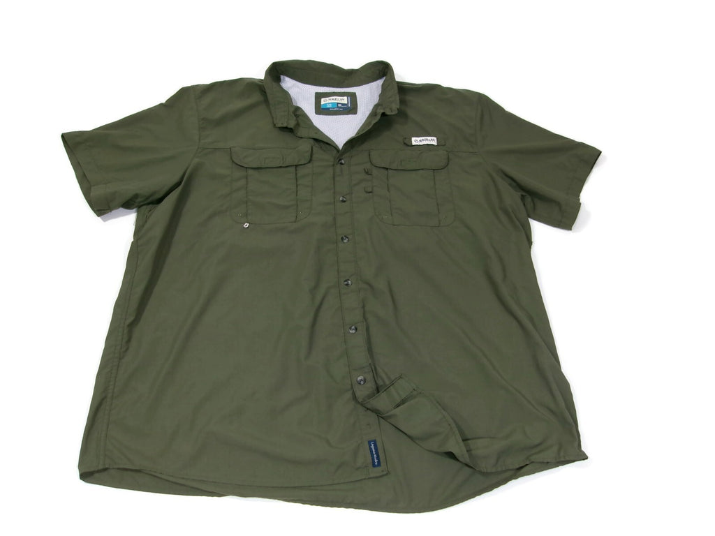 Magellan Outdoors Mens Fish Gear Olive Green Shirt  Relax Moisture Wick Size 3XL