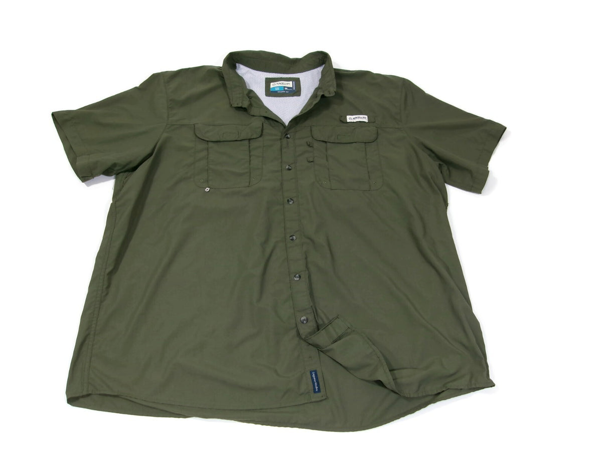 Magellan Outdoors Mens Fish Gear Olive Green Shirt  Relax Moisture Wick Size 3XL
