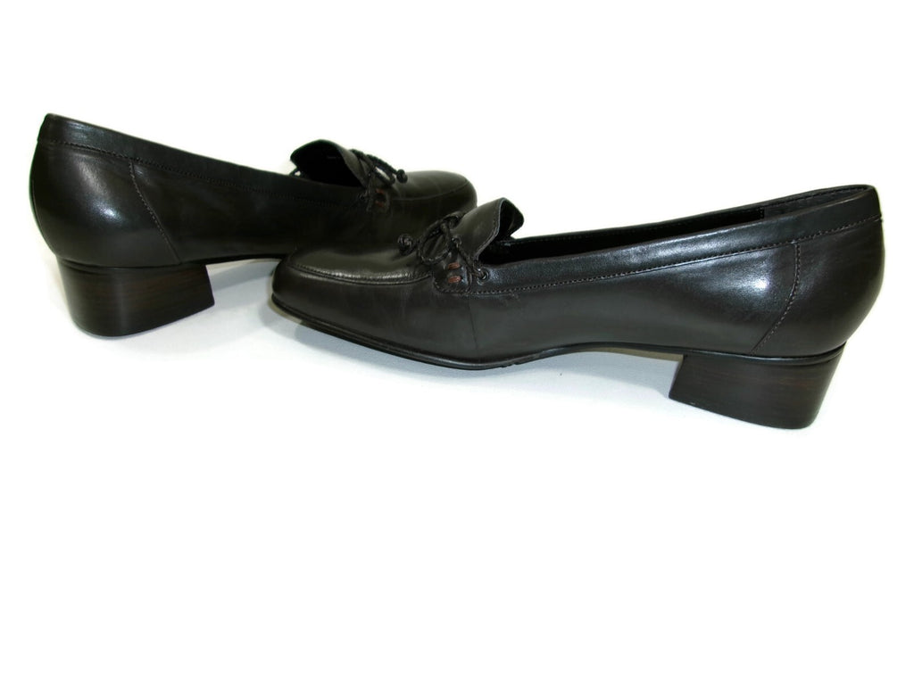 Trotters Womens Dark Brown Leather Low Heels Flats Shoes Size 9 M Braided Bow
