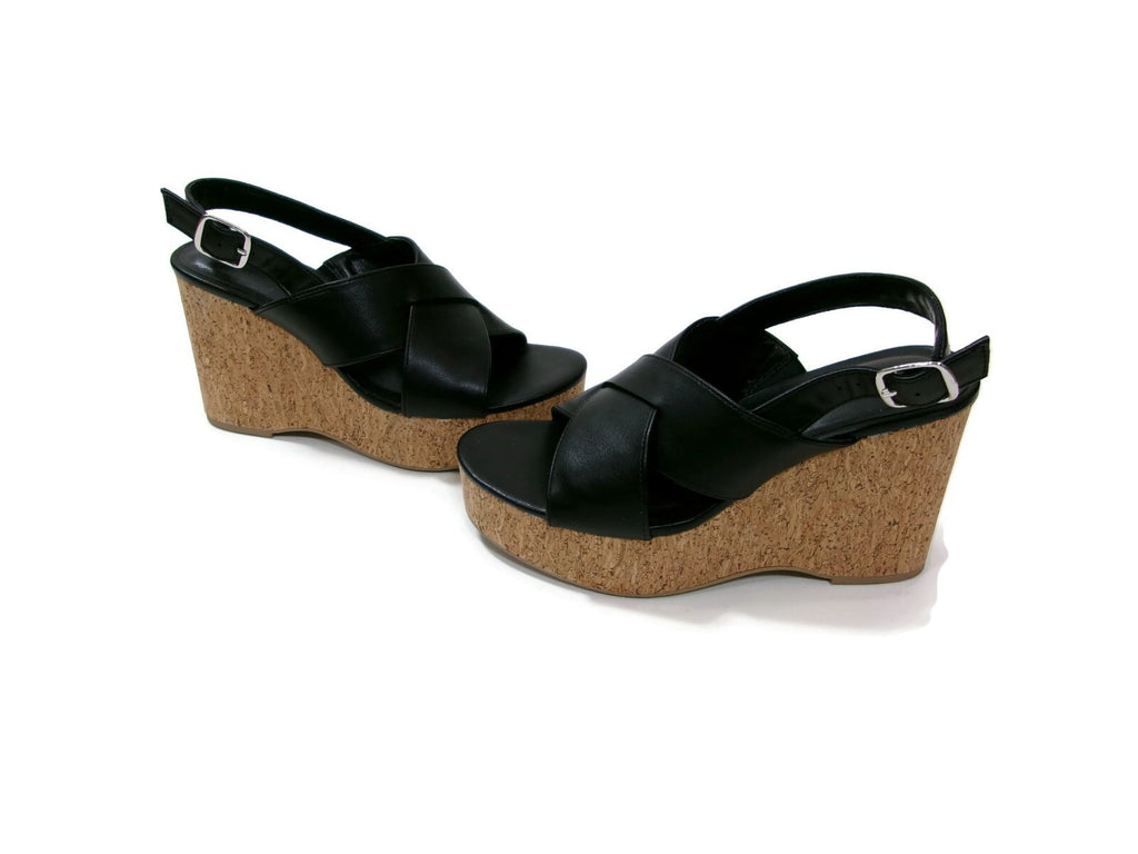 No Boundaries Womems Black Sandals Shoes Size 7 M High Wedge Platform Heels