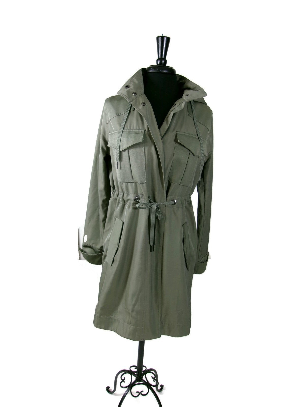 Simply Vera Womens Olive Green Hooded  Utility Military Jacket Size S Small
