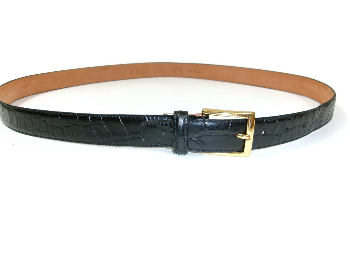 Joseph A. Bank Mens Black Croc Embossed Dress Casual Belt Size 44 Gold Buckle