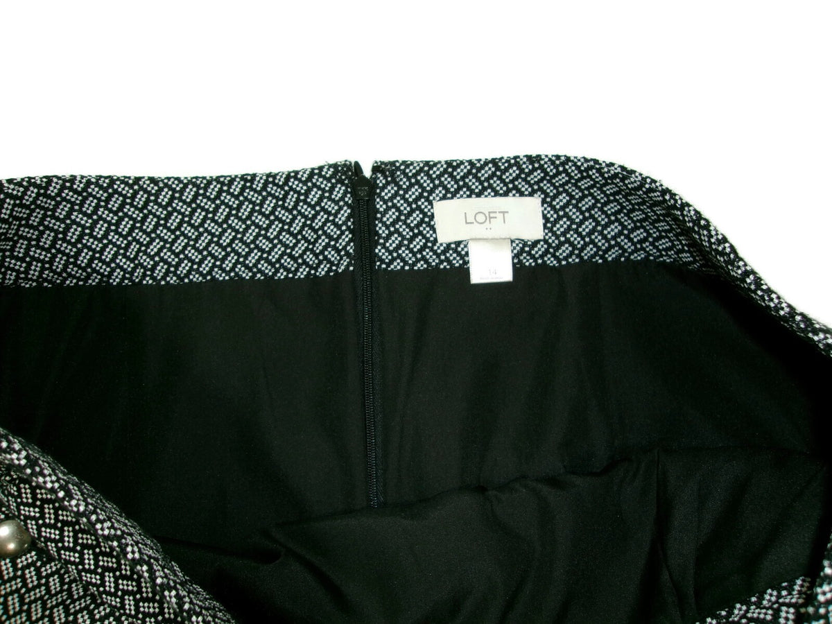 Womens ANN TAYLOR LOFT Jacquard Career Skirt Size 14 Black & White Lined