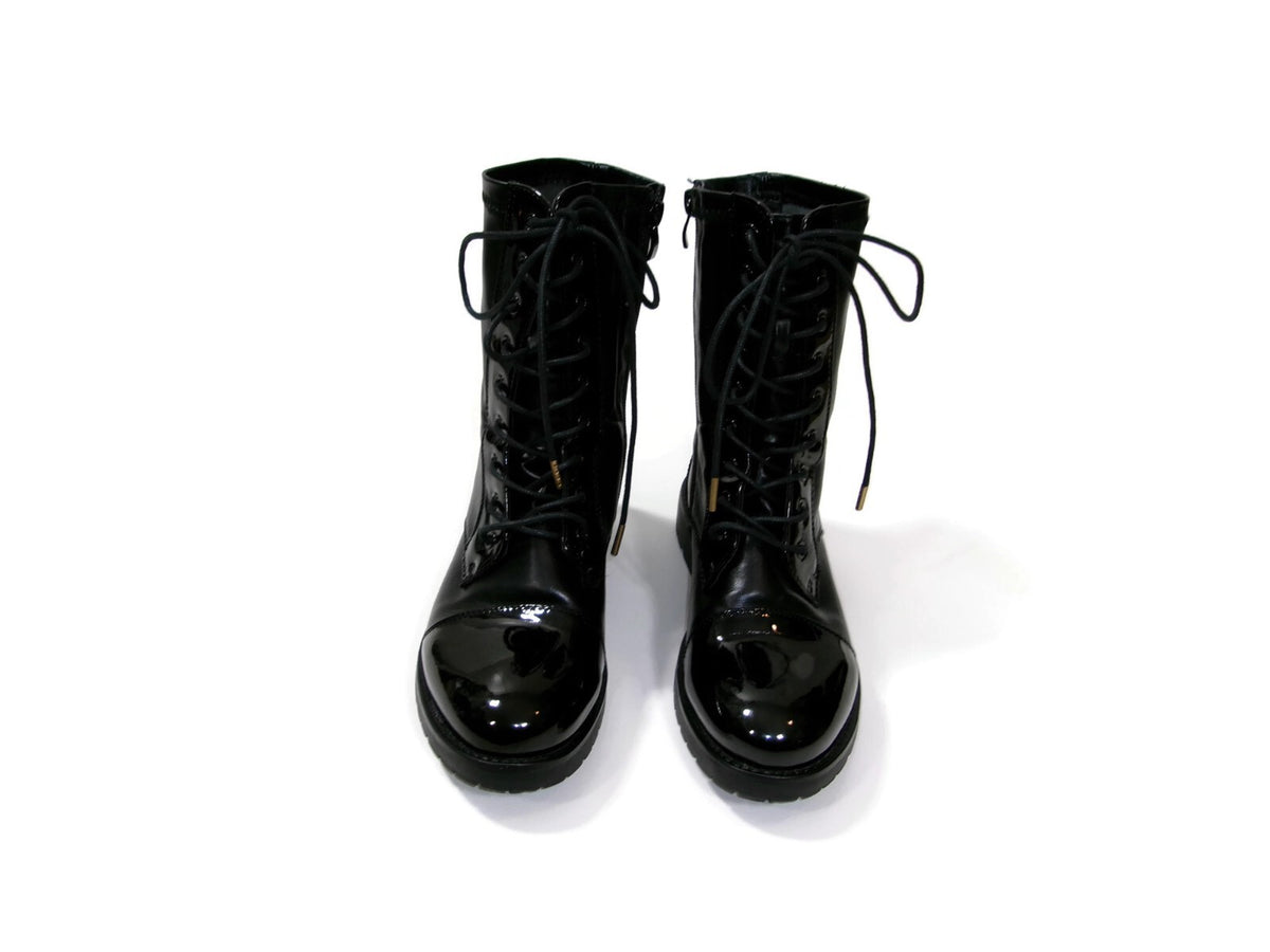 Azalea Wang Womens Teen Girls Black Lace Up Mid Ankle Boots w/Side Zip Size 7 M