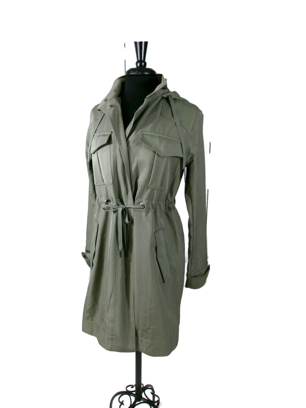 Simply Vera Womens Olive Green Hooded  Utility Military Jacket Size S Small