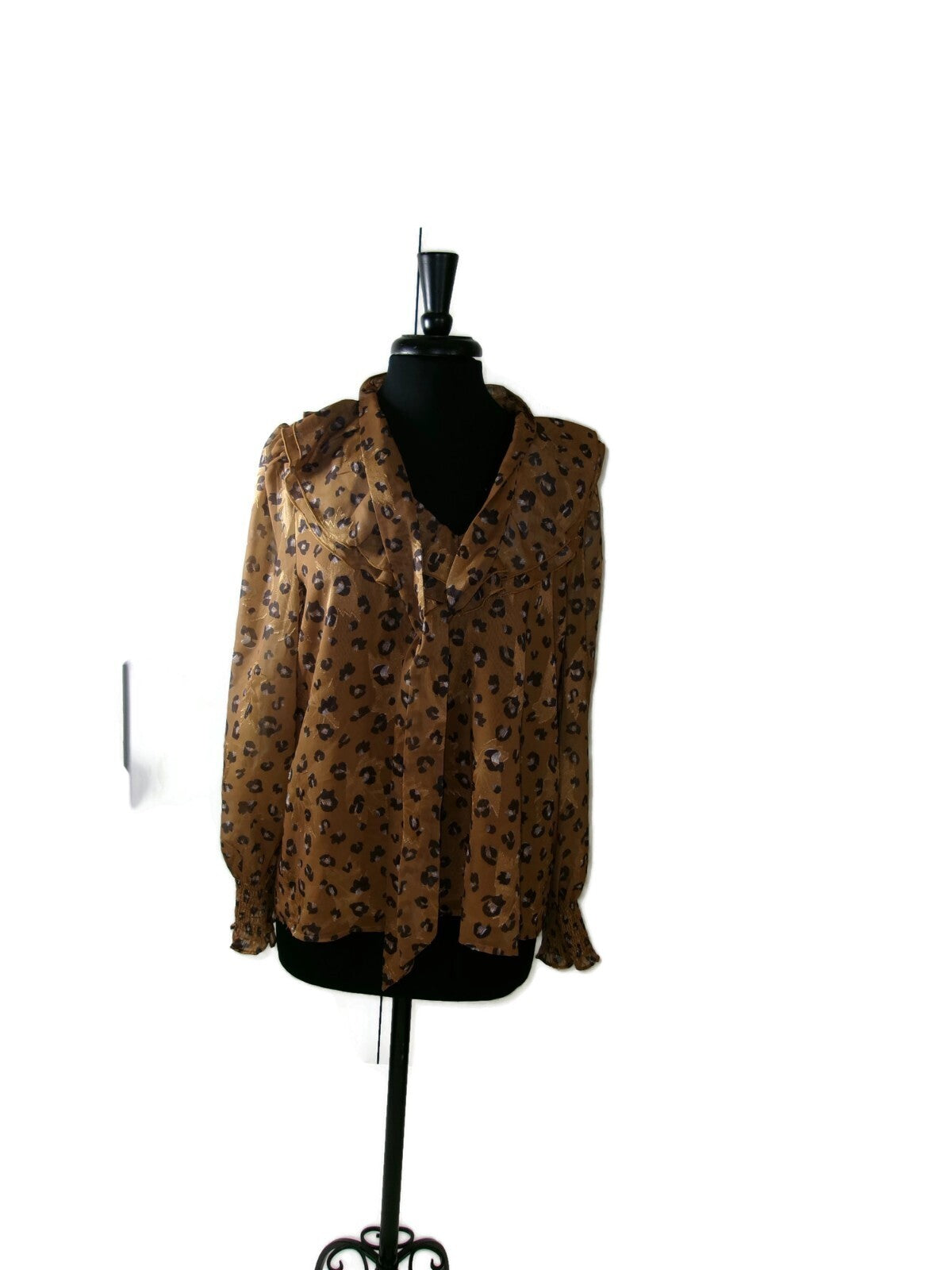 JADE Melody TAM Amber Leopard Ruffle Tie Blouse Womens Size L Large RT. $140 NWT