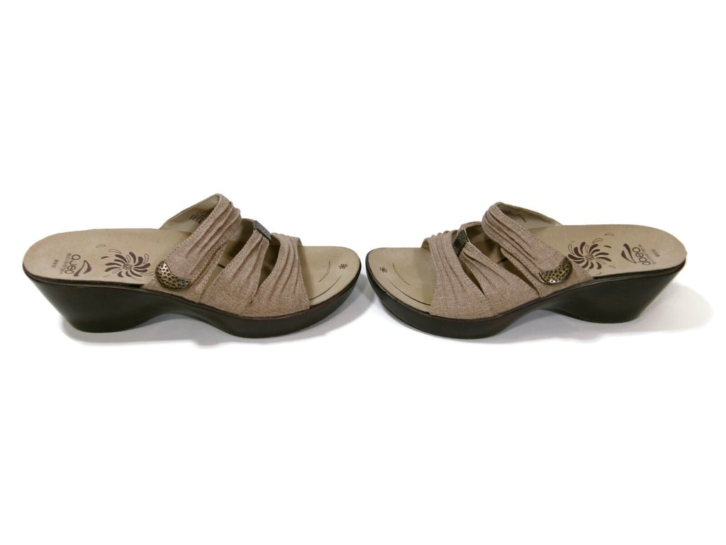 Abeo Womens Burlap Brown Sandals Shoes Size 10 N Wedge Slip-on Hook Loop Mules