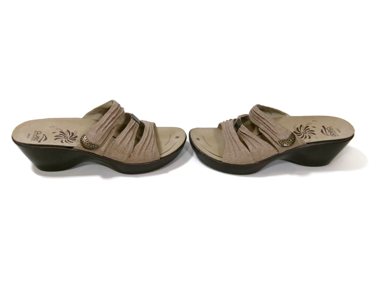 Abeo Womens Burlap Brown Sandals Shoes Size 10 N Wedge Slip-on Hook Loop Mules
