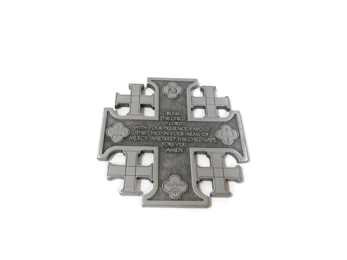 Vintage  Pewter Wall Crucifix JERUSALEM Cross Washington National Cathedral