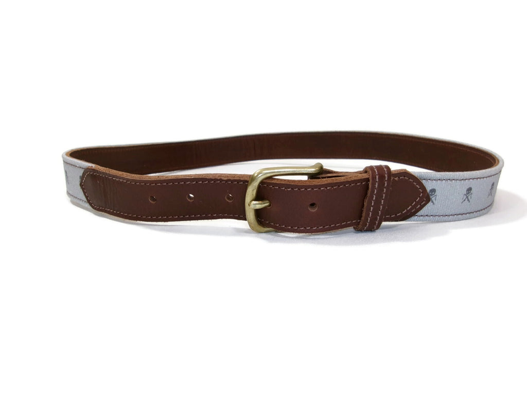 TSG Outfitting Co. Brown Leather &  Skull Covered Canvas Mens Belt Size 34