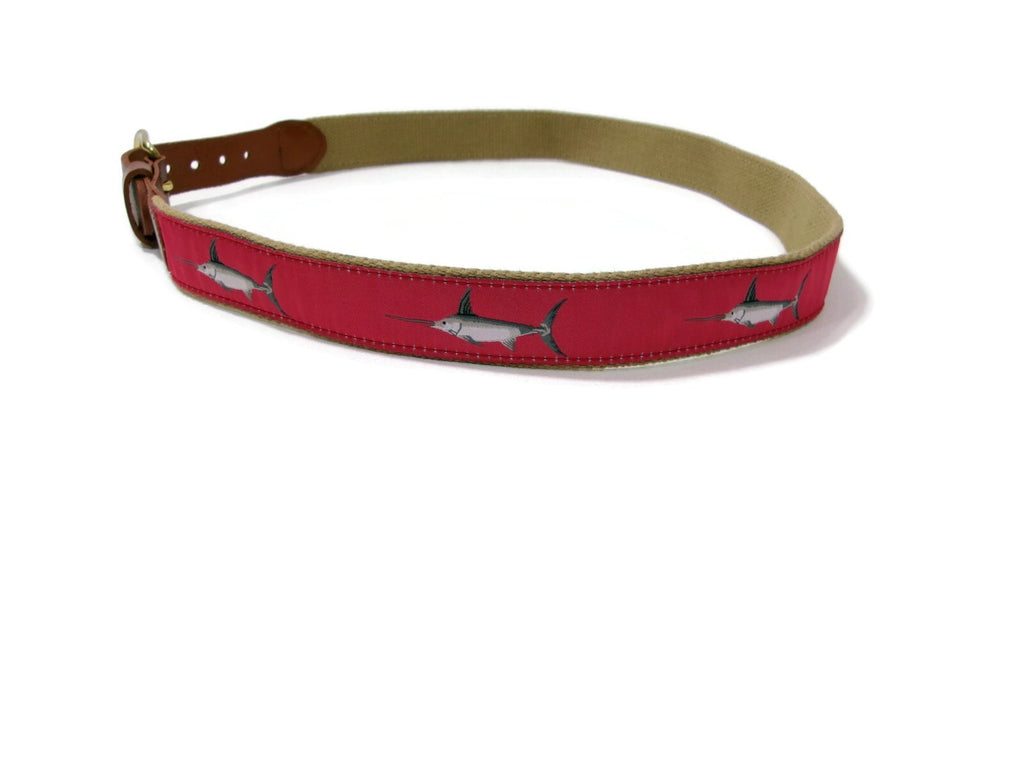 Leather Man LTD Red Marlin Fish Fishermens Belt Canva & Leather Size 36