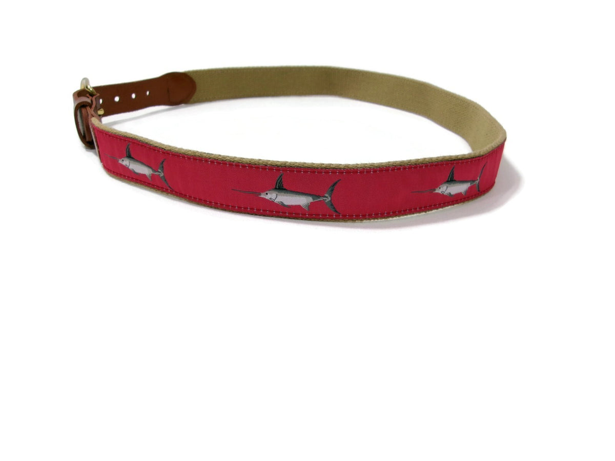 Leather Man LTD Red Marlin Fish Fishermens Belt Canva & Leather Size 36