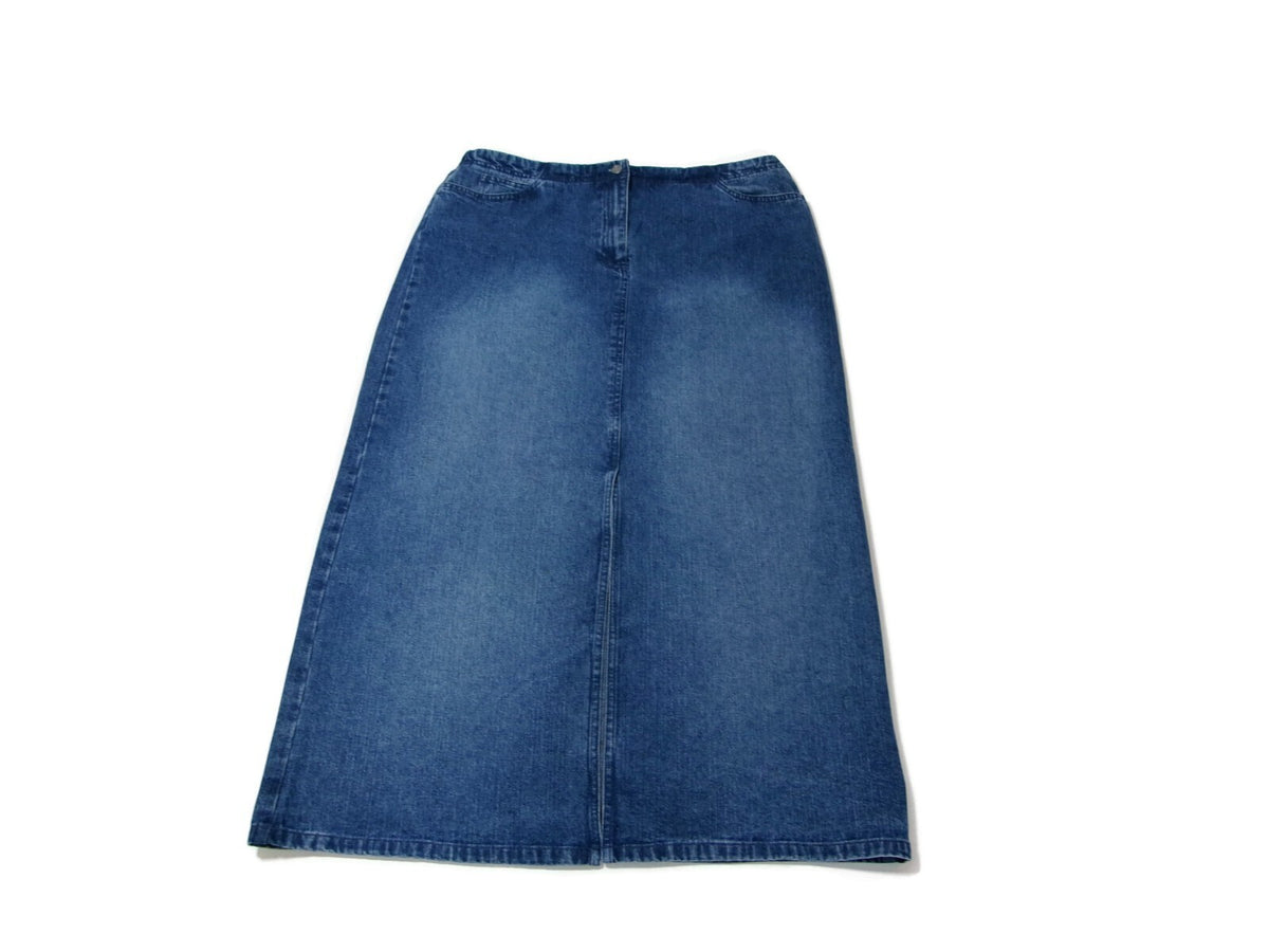 Womens Villager Sport by Liz Claiborne Modest Long  Denim Jean Skirt Size 14