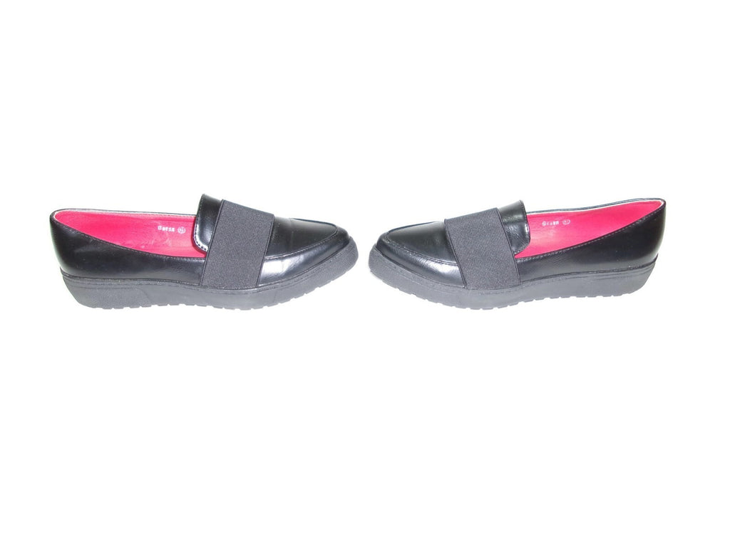 Herstyle Womens Black Wide Elastic Band Loafers Shoes size 8.5 M Red Inner Soles